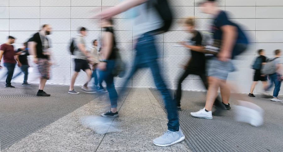 Young people walking fast