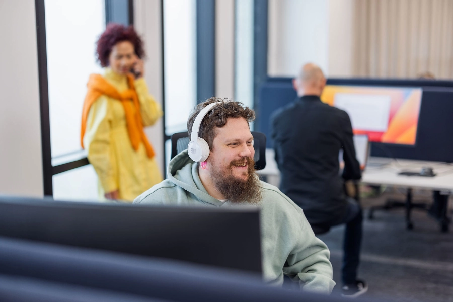 Man with headphones at work.