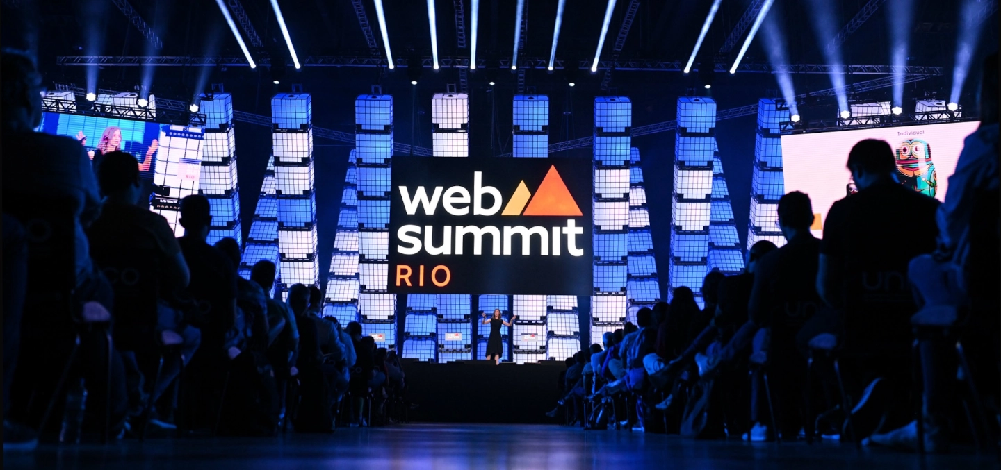 Web Summit Rio's main stage from the audience's perspective