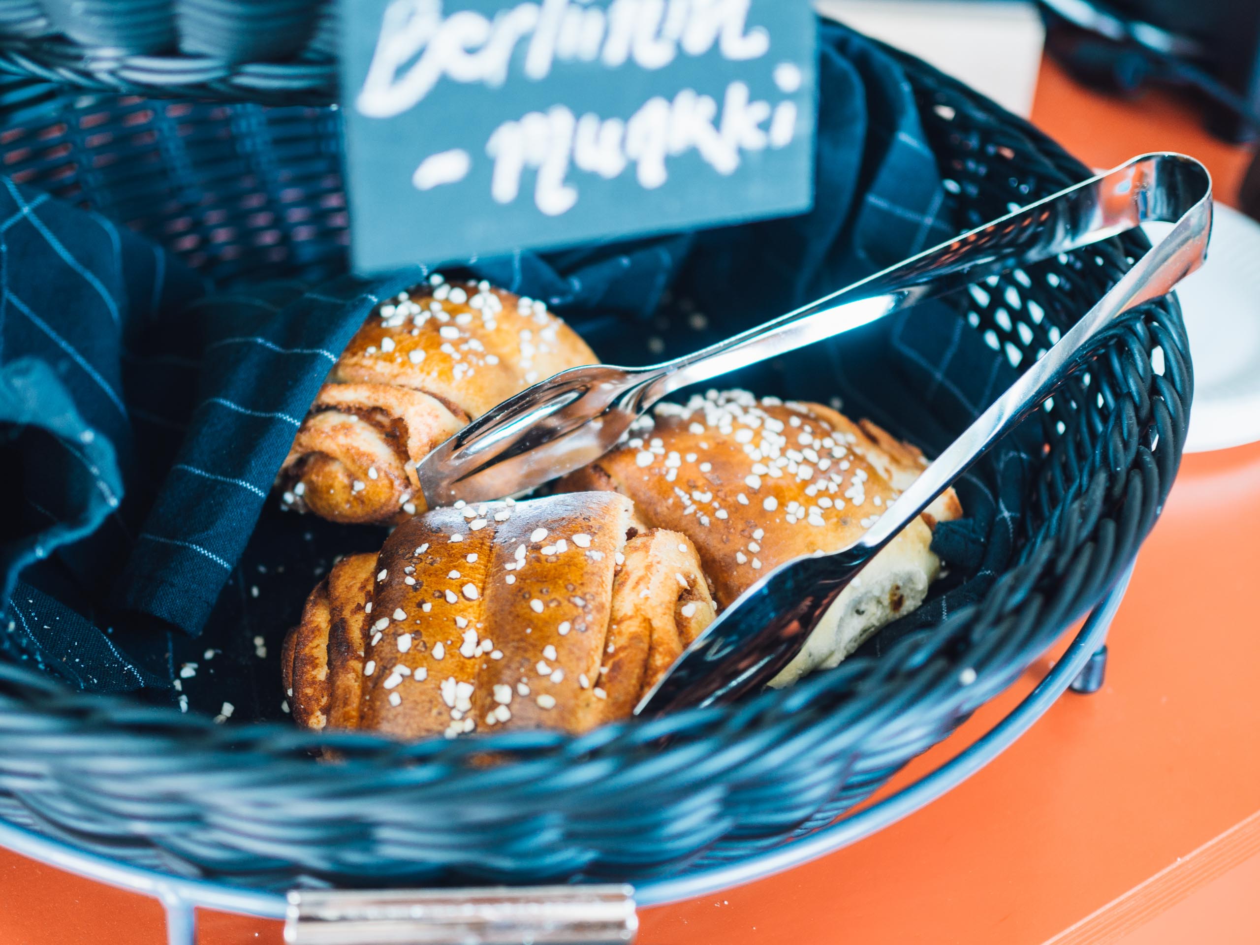 Finnish cinnamon buns in a basket.