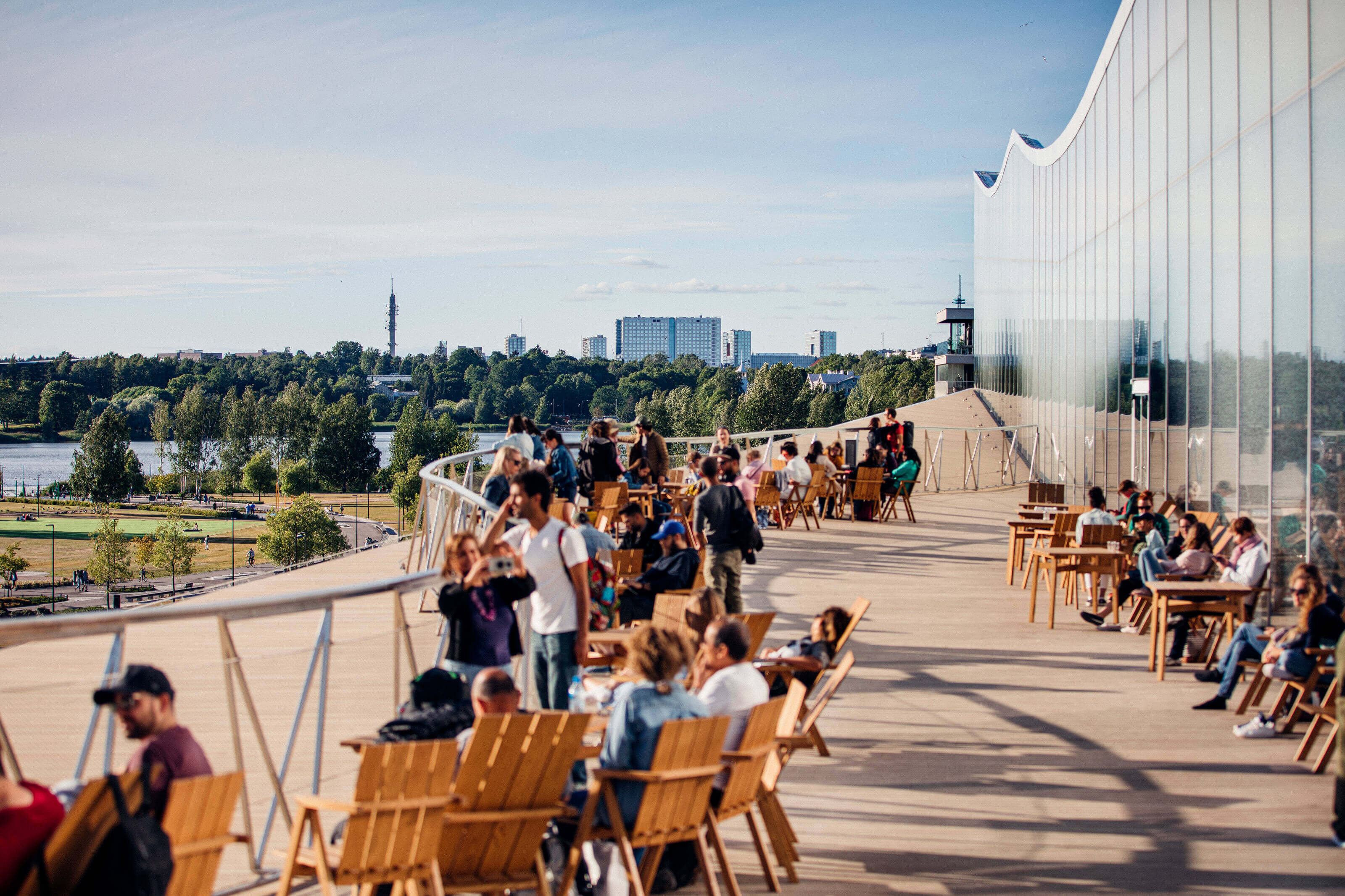 A scenic view from the terrace of Oodi, Helsinki's central library. - Jussi Hellsten, Helsinki Partners