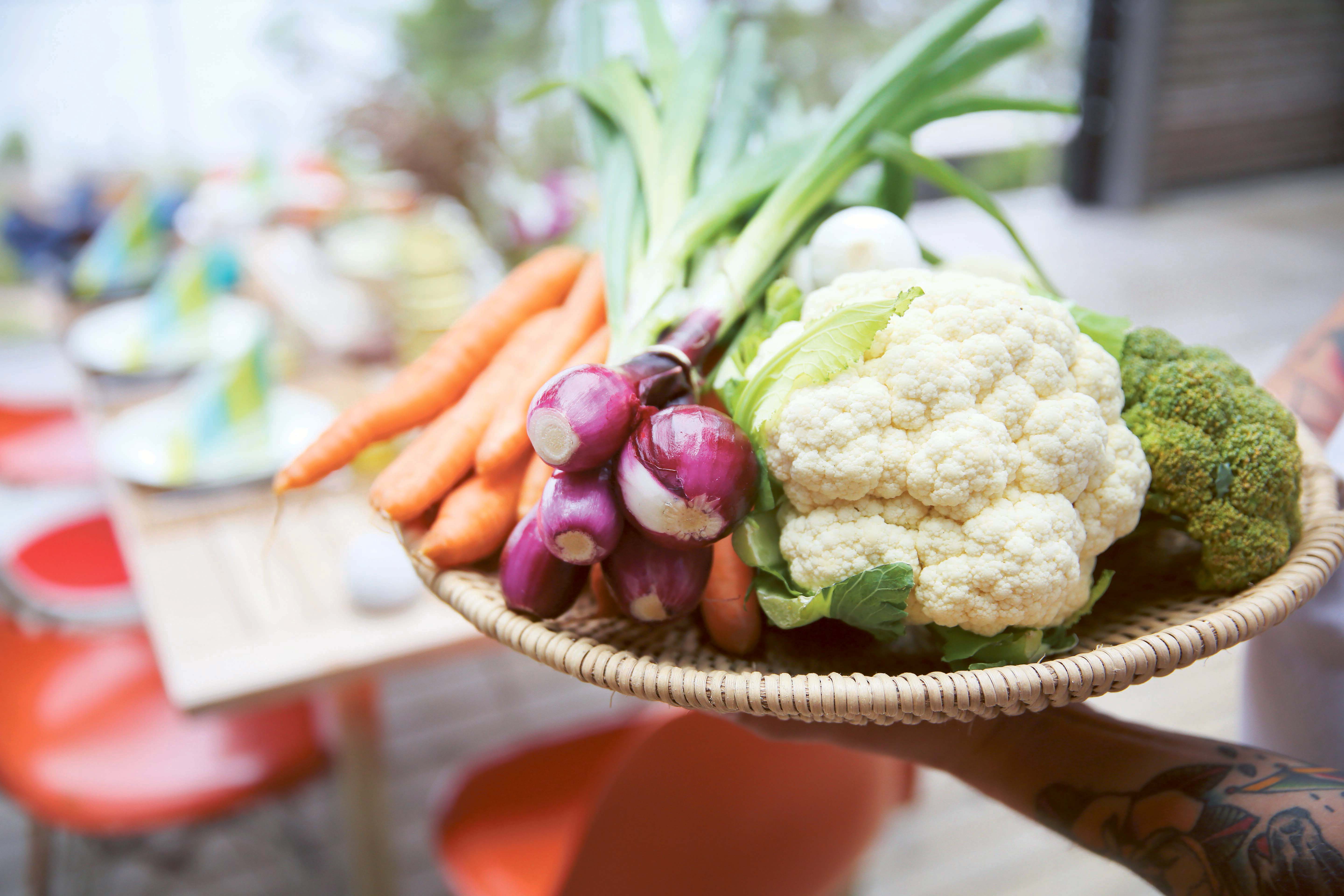 A basket full of fresh Finnish vegetables.