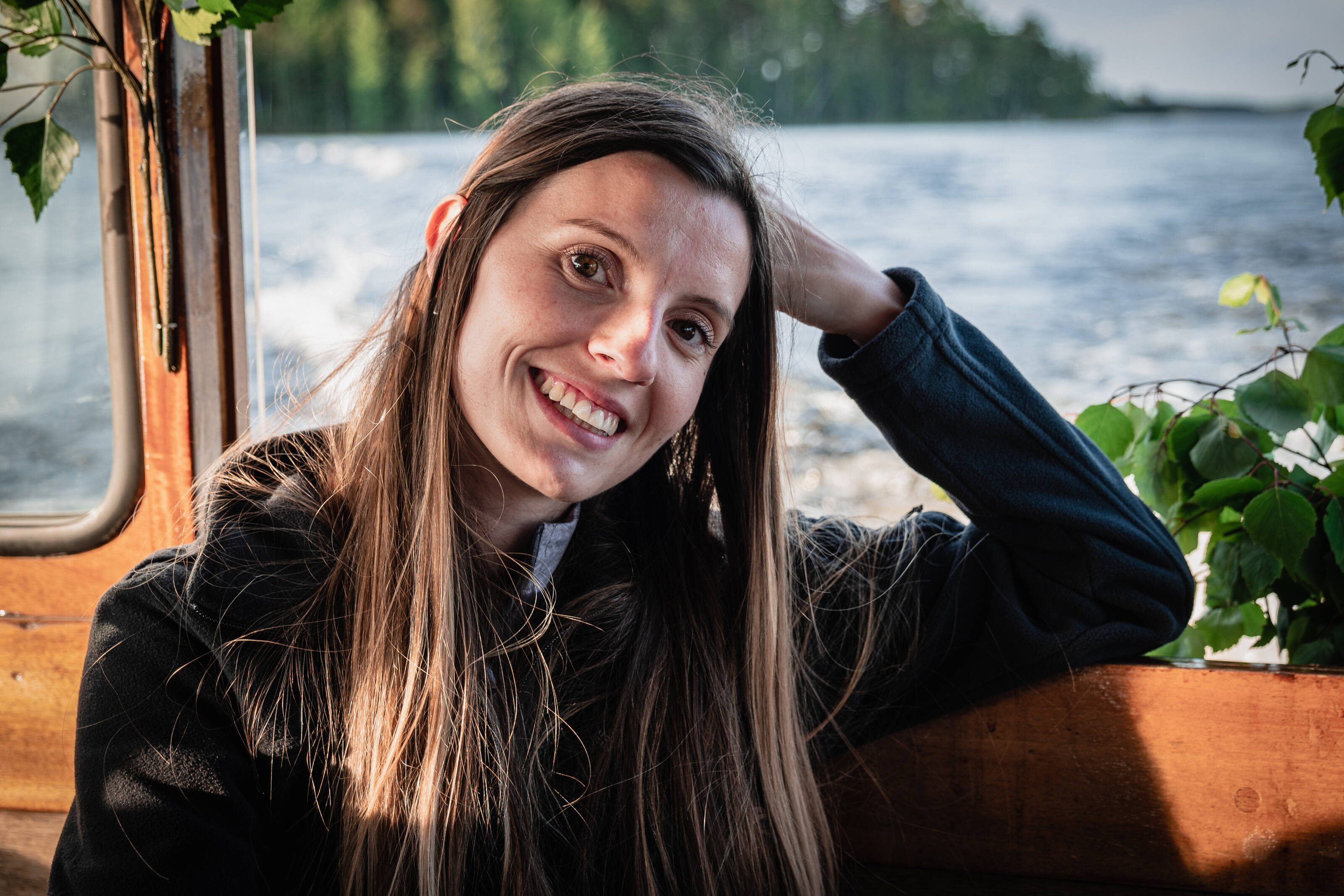 A woman on a boat in Finland.