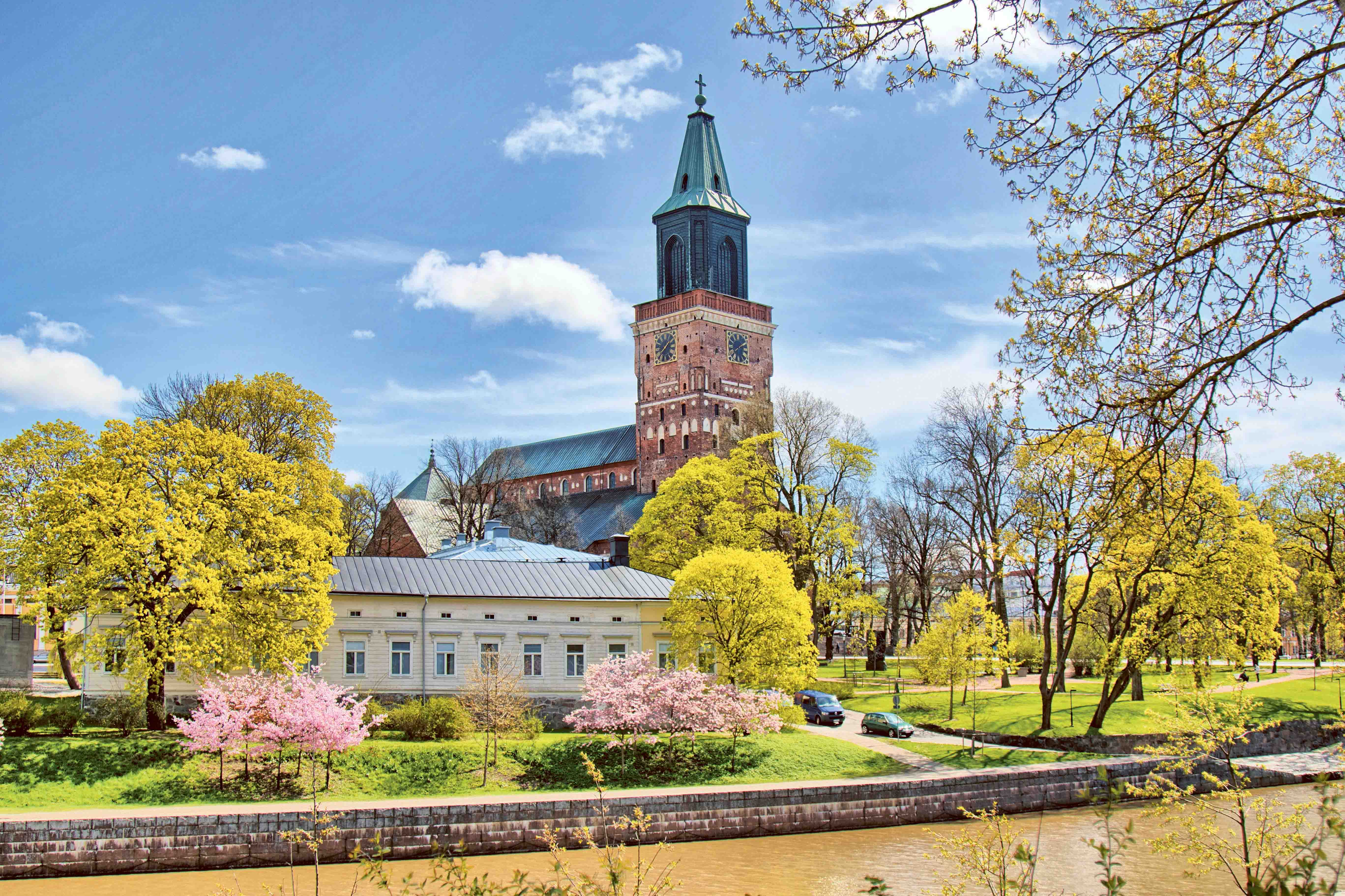 Turku Cathedral by river Aurajoki